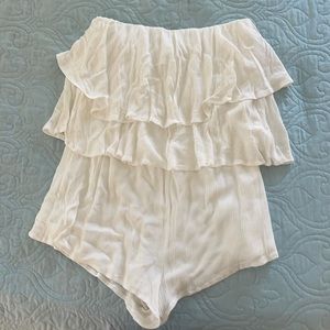 White gauzy strapless romper